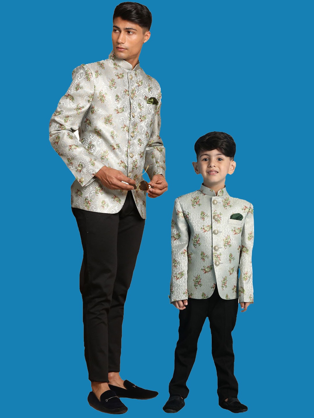 

VASTRAMAY Boys Slim Fit Woven Design Bandhagala Blazer, Green