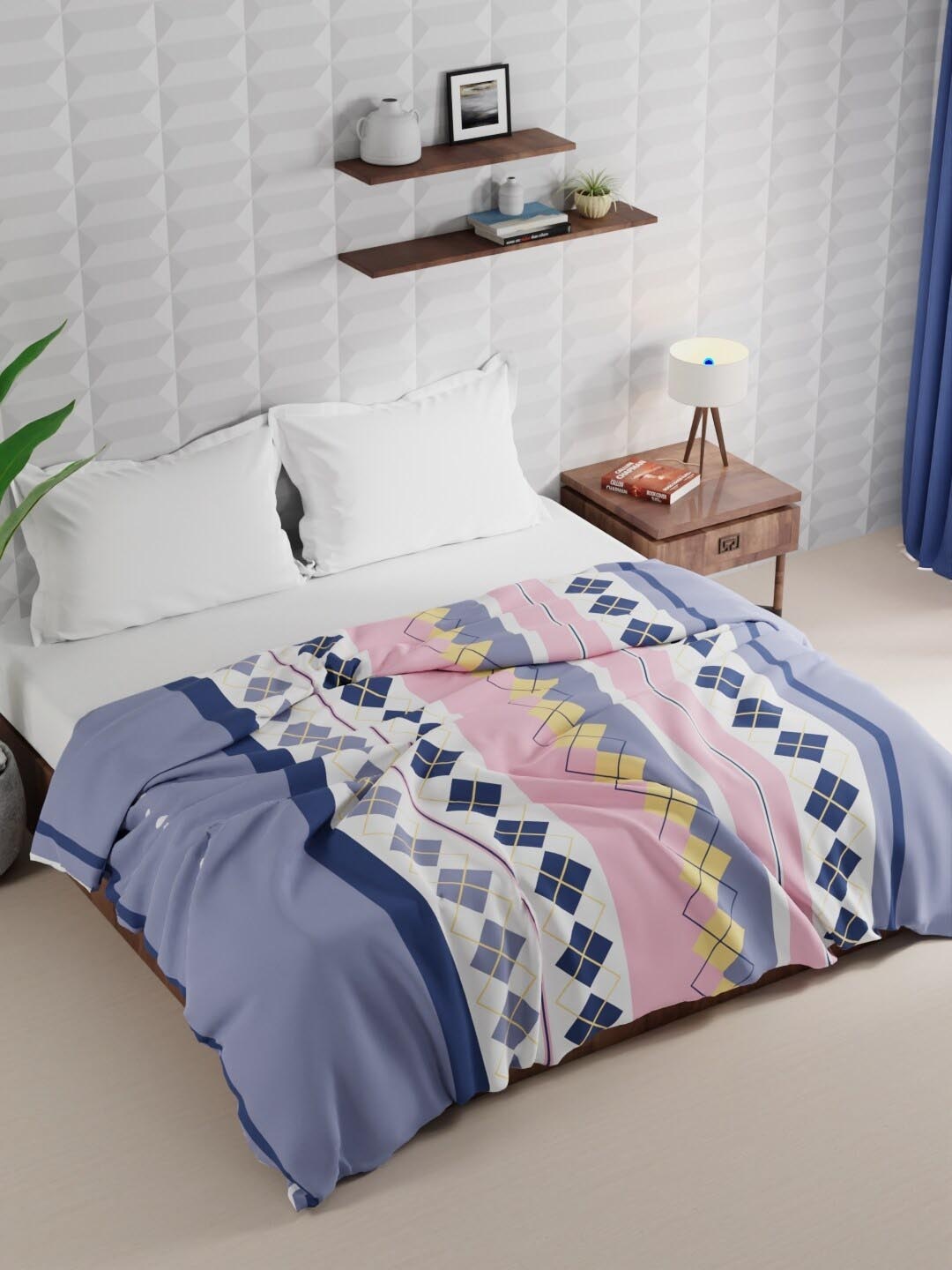 

KOPA Pink & Blue Geometric Microfiber AC Room 120 GSM Double Bed Comforter