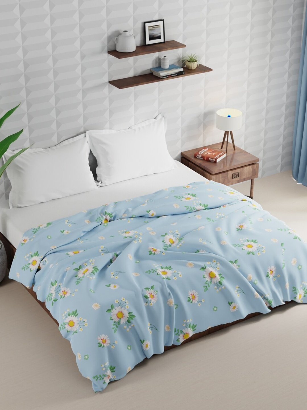 

KOPA Blue Floral Microfiber AC Room 120 GSM Double Bed Comforter