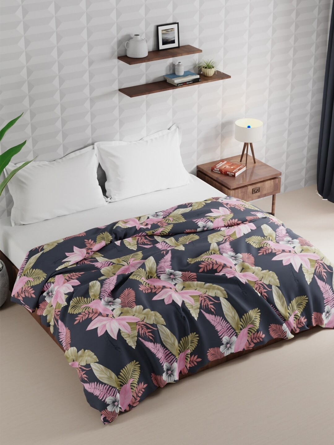 

KOPA Grey Floral Microfiber AC Room 120 GSM Double Bed Comforter