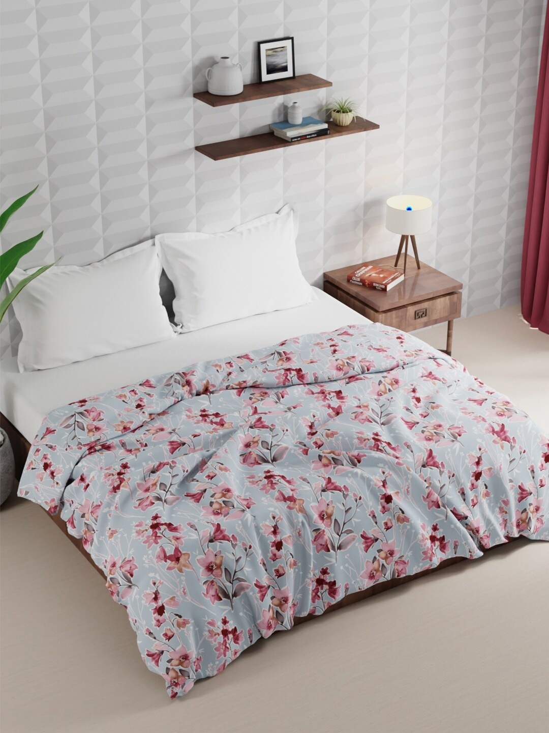 

KOPA Blue & Pink Floral Microfiber AC Room 120 GSM Double Bed Comforter