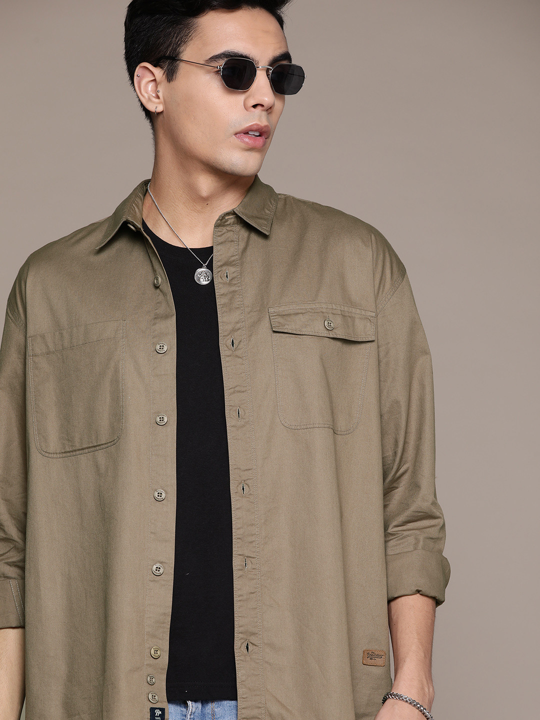 

Roadster Men Classic Oversized Pure Cotton Casual Shirt, Taupe