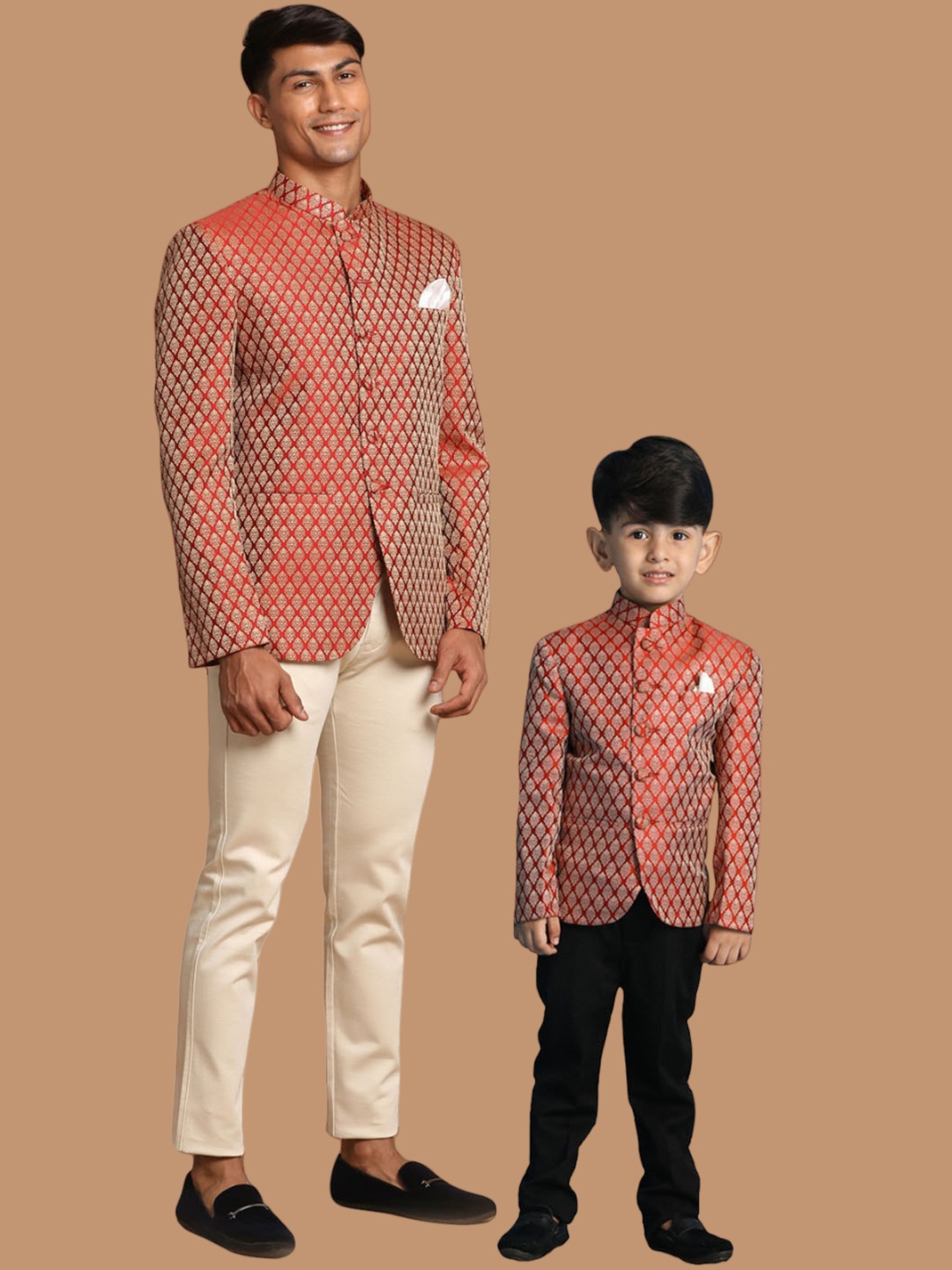 

VASTRAMAY Self Design Slim-Fit Bandhgala Blazer, Maroon