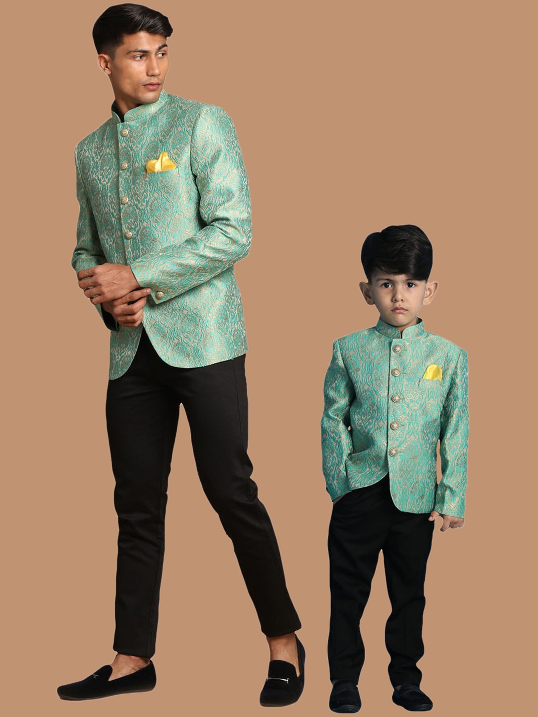 

VASTRAMAY Woven Design Slim Fit Bandhagala Blazer, Green