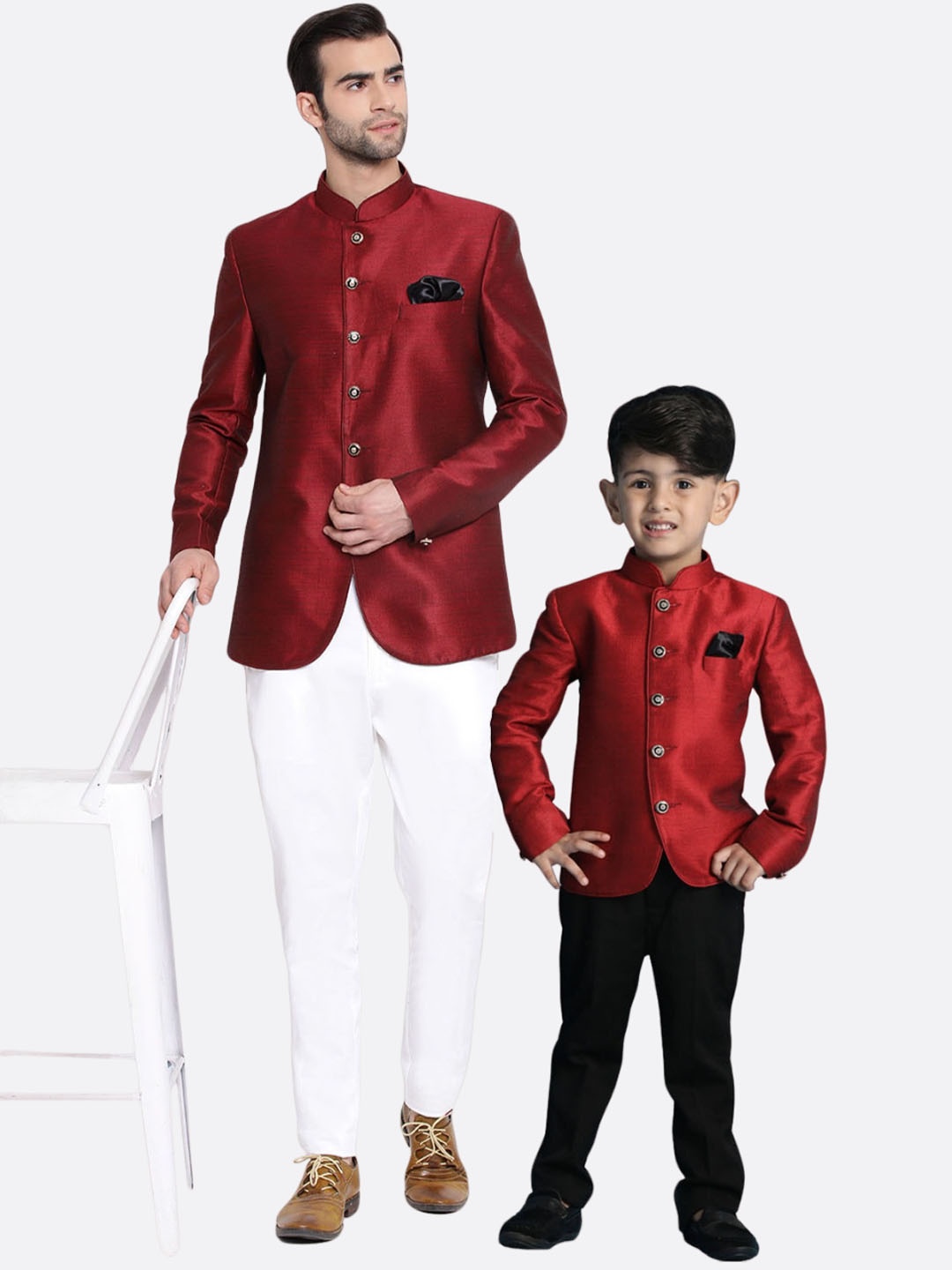 

VASTRAMAY Mandarin Collar Slim Fit Bandhagala Blazer, Maroon