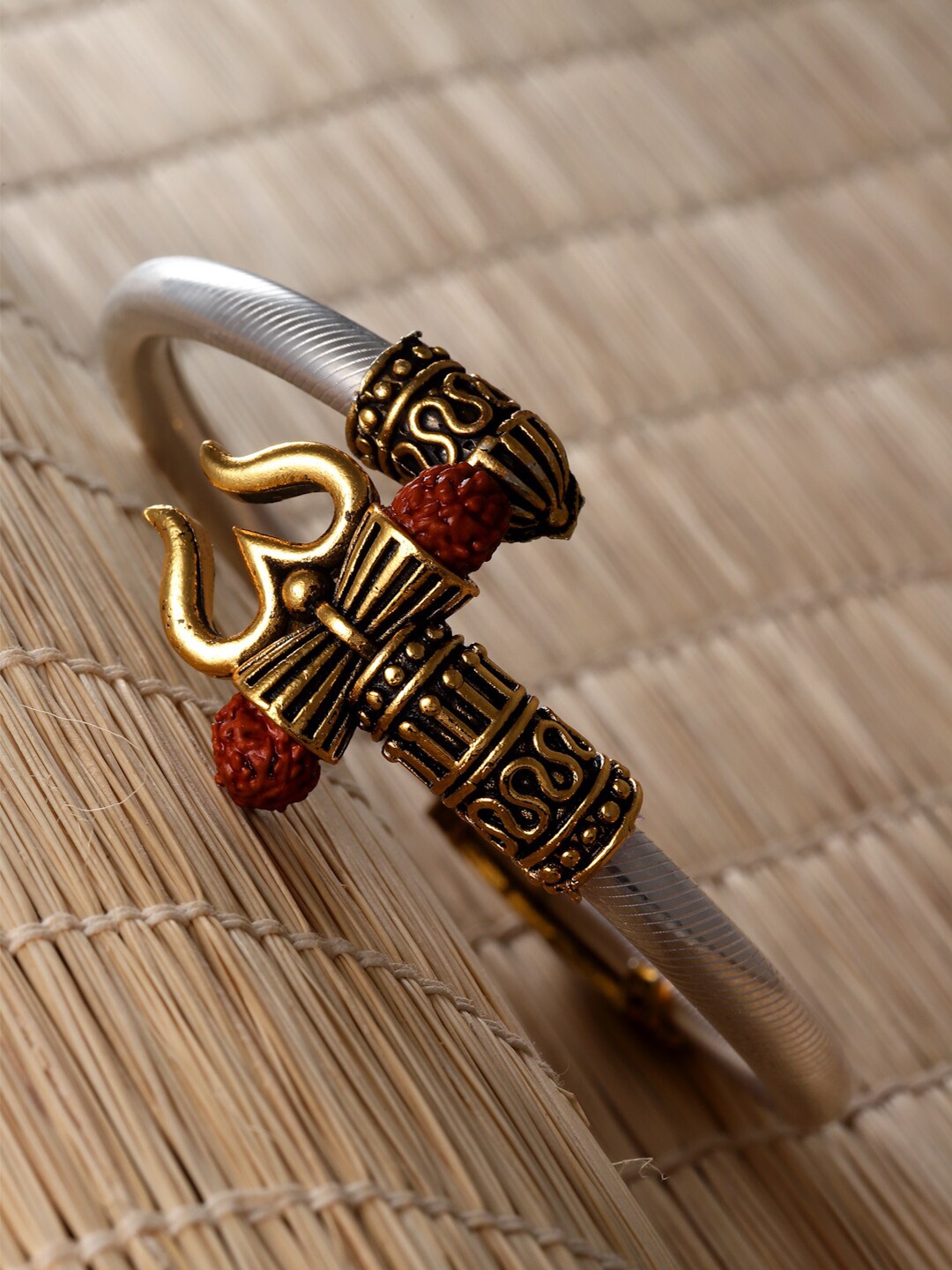 

Sanjog Silver-Plated Oxidised Unisex Rudraksha Bracelet Adjustable Mahakal Bangle