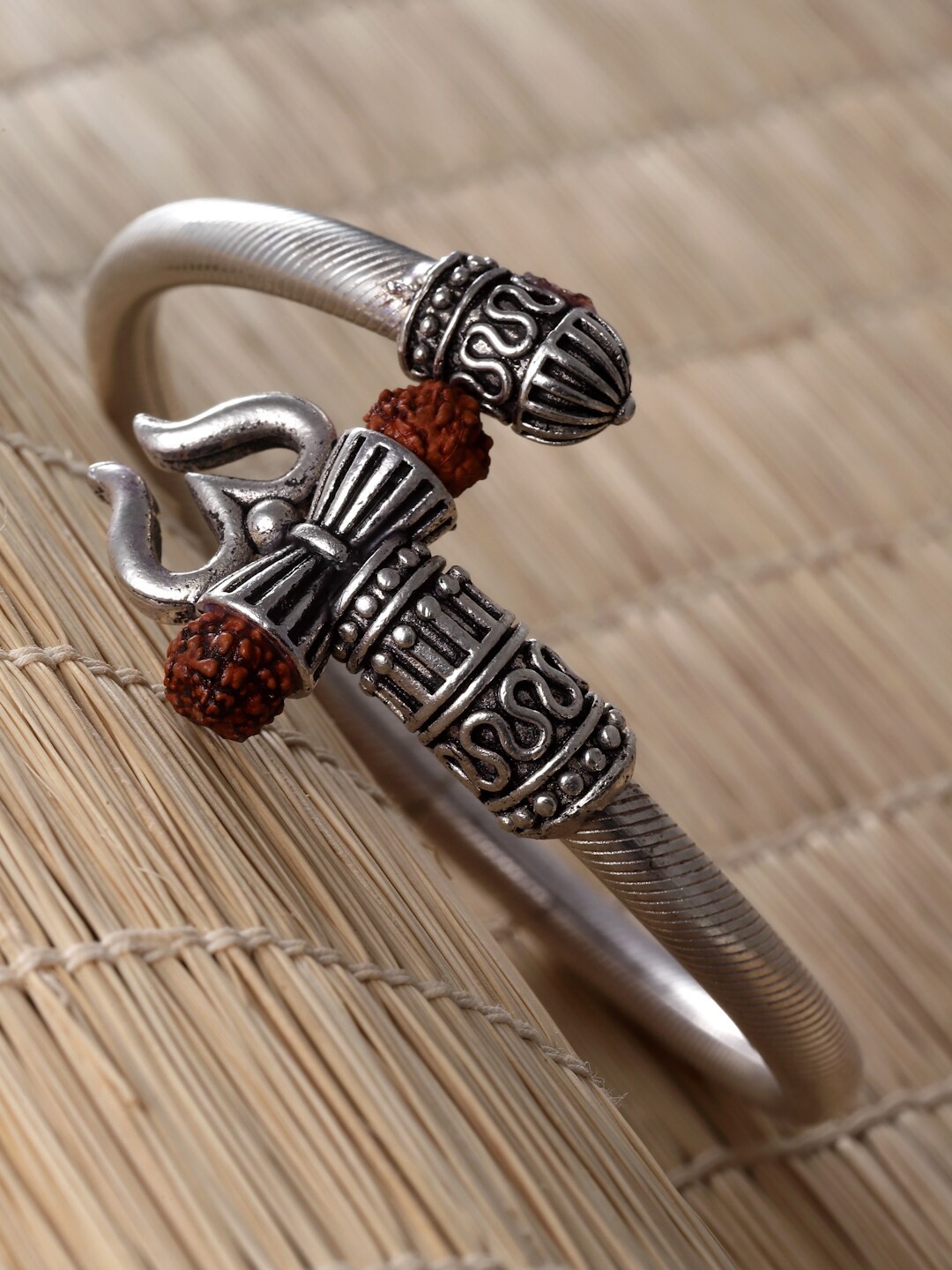 

Sanjog Silver-Plated Oxidised Unisex Rudraksha Bracelet Adjustable Mahakal Bangle