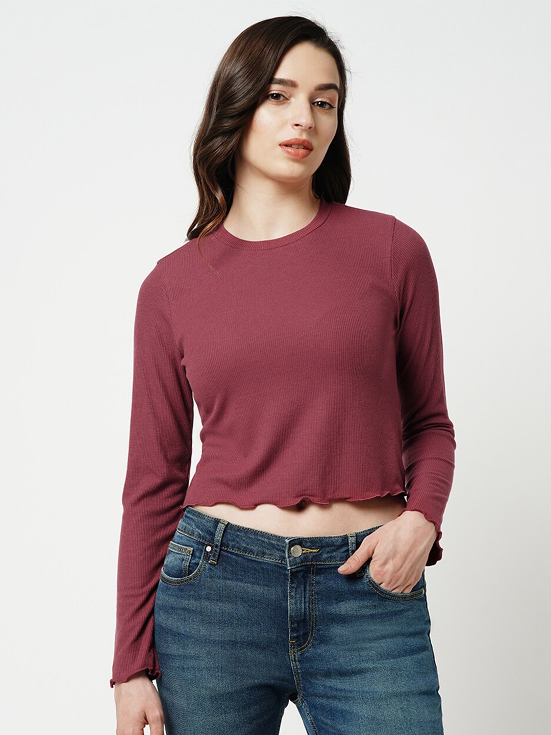 

ONLY Long Sleeves Crop T-shirt, Maroon