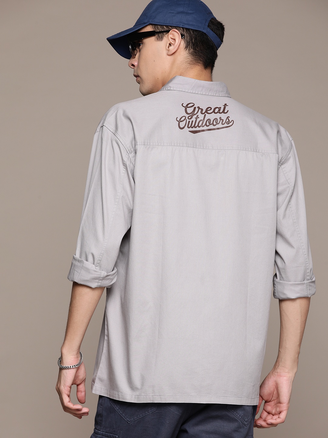 

Roadster Men Classic Printed Oversized Pure Cotton Casual Shirt, Grey