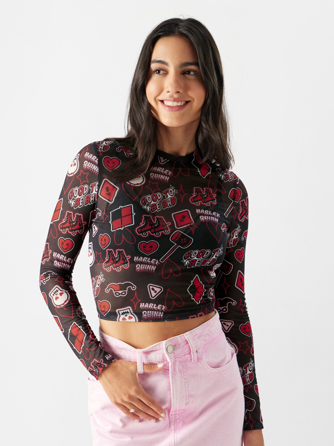 

The Souled Store Conversational Printed Crop Top, Black