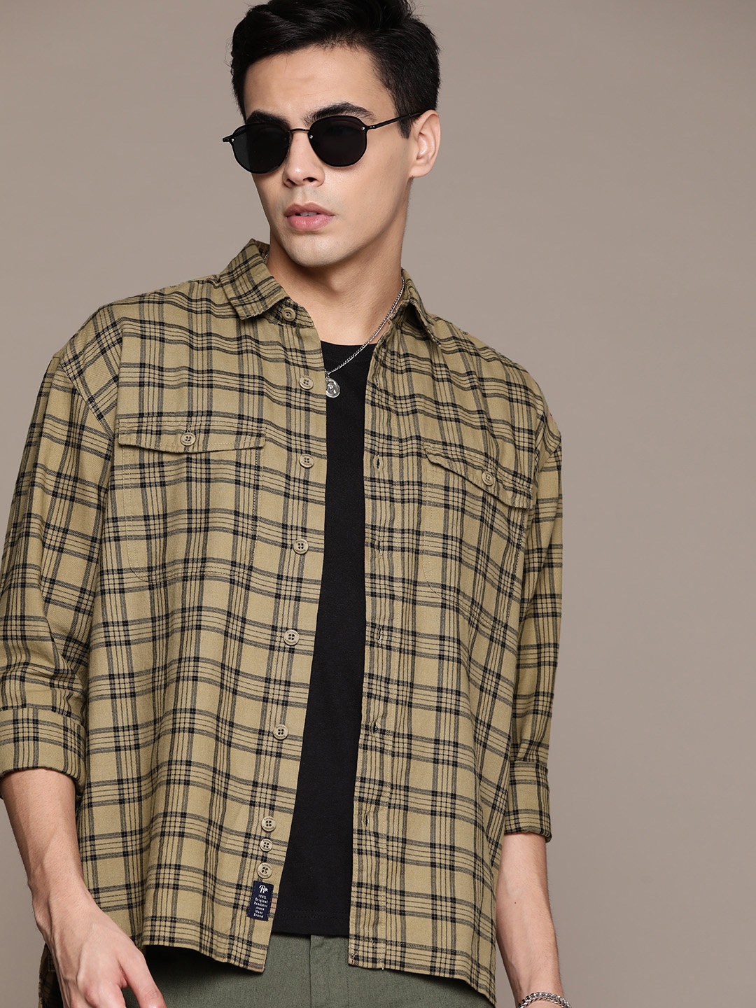 

Roadster Men Classic Checked Pure Cotton Casual Shirt, Beige