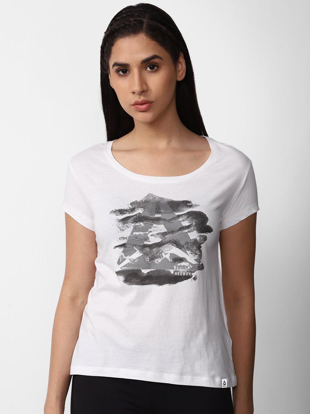 

Reebok Graphic Series Camo Easy Printed Round Neck Pure Cotton T-shirt, White