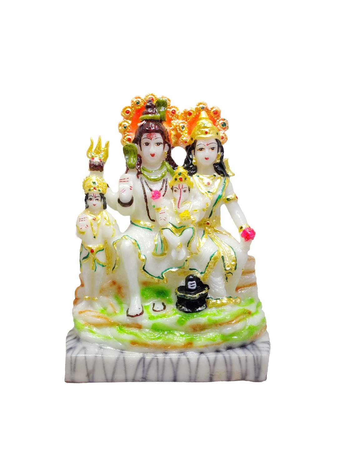 

GLOOKS White & Orange Textured Shiv Parivaar Polyresin Idol Showpiece