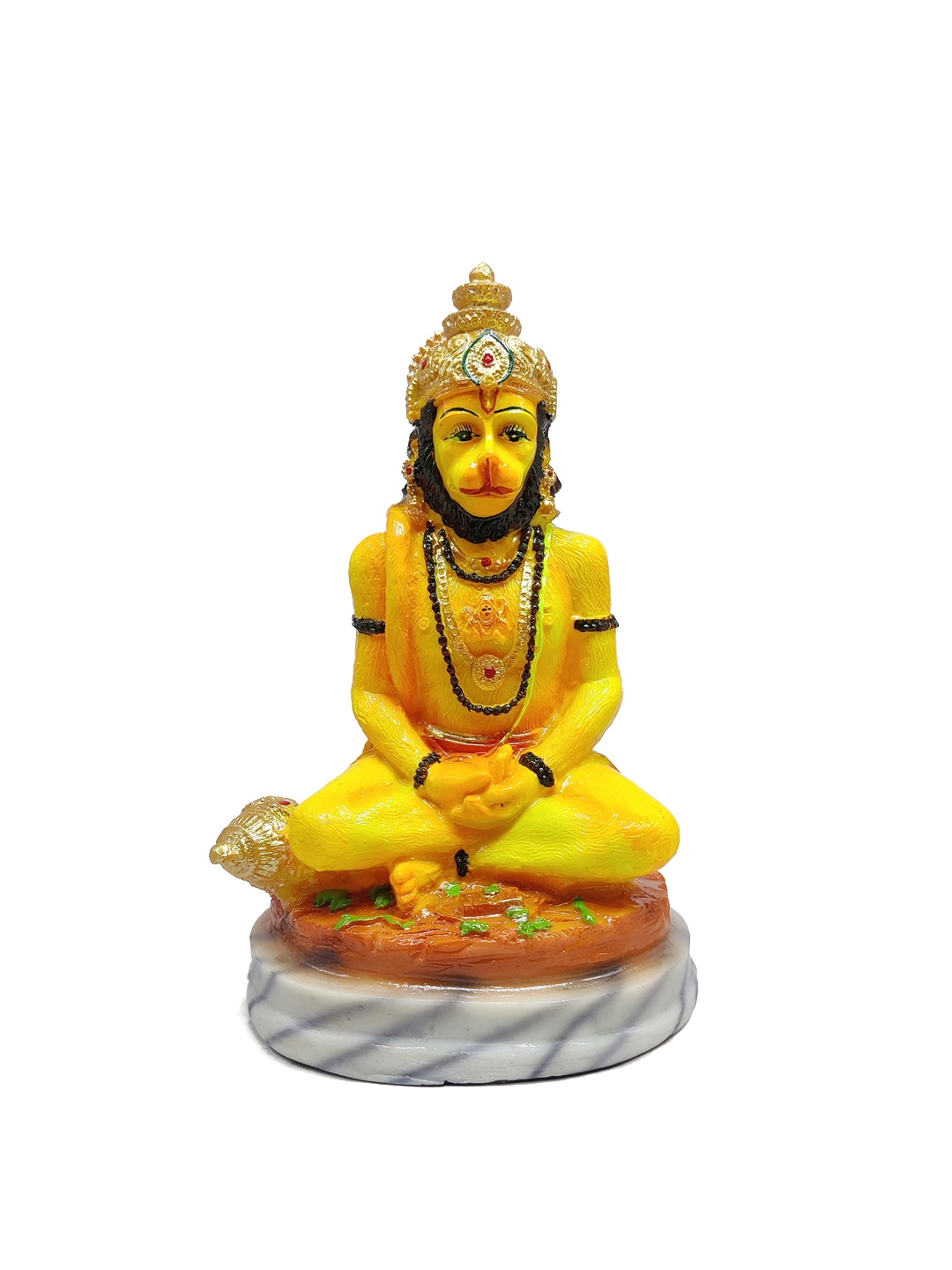 

GLOOKS Yellow & Orange Hanuman Marble Dust Statue Polyresin Showpiece