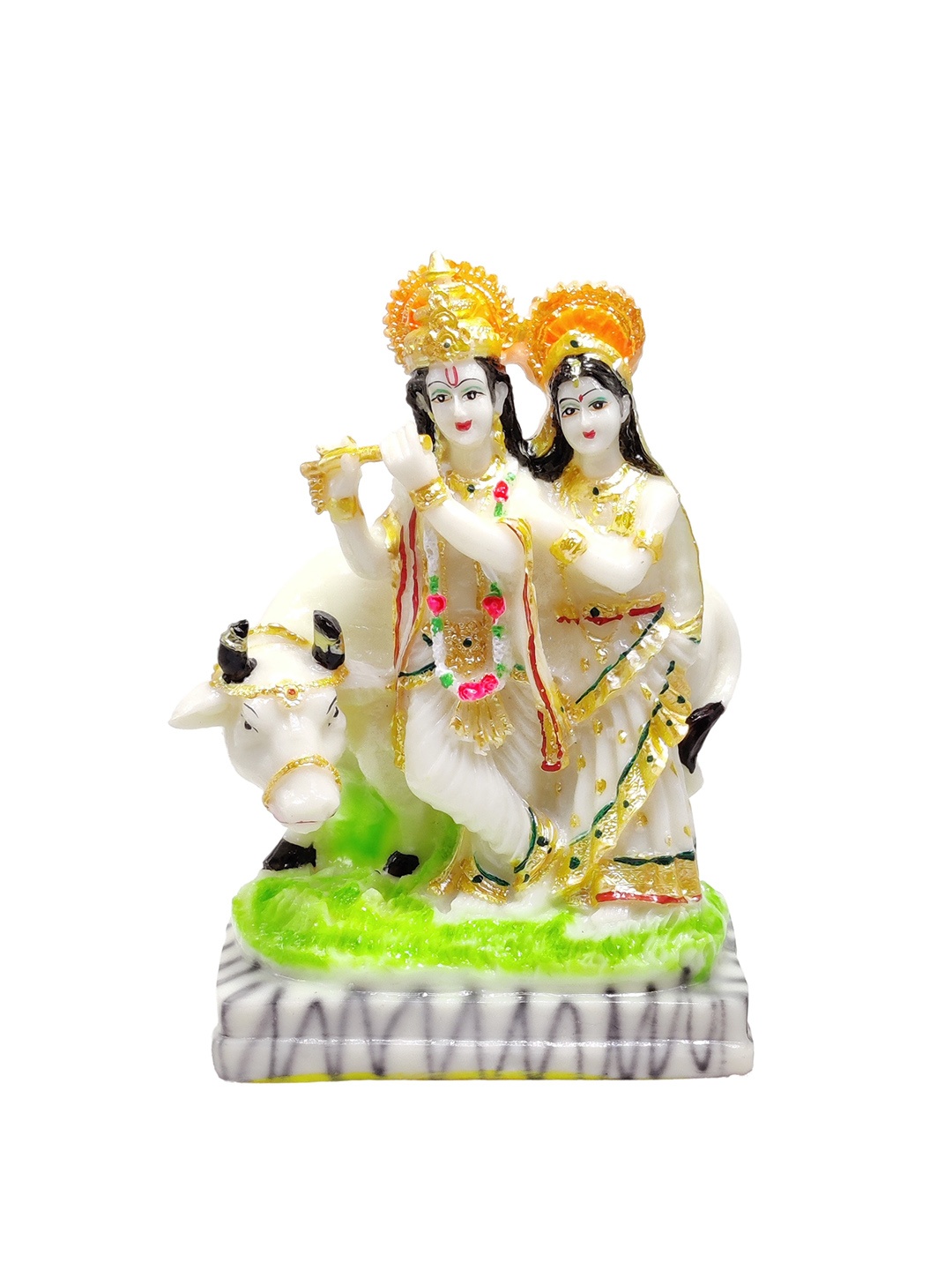 

GLOOKS White Radha Krishna with Cow Marble Dust Idol