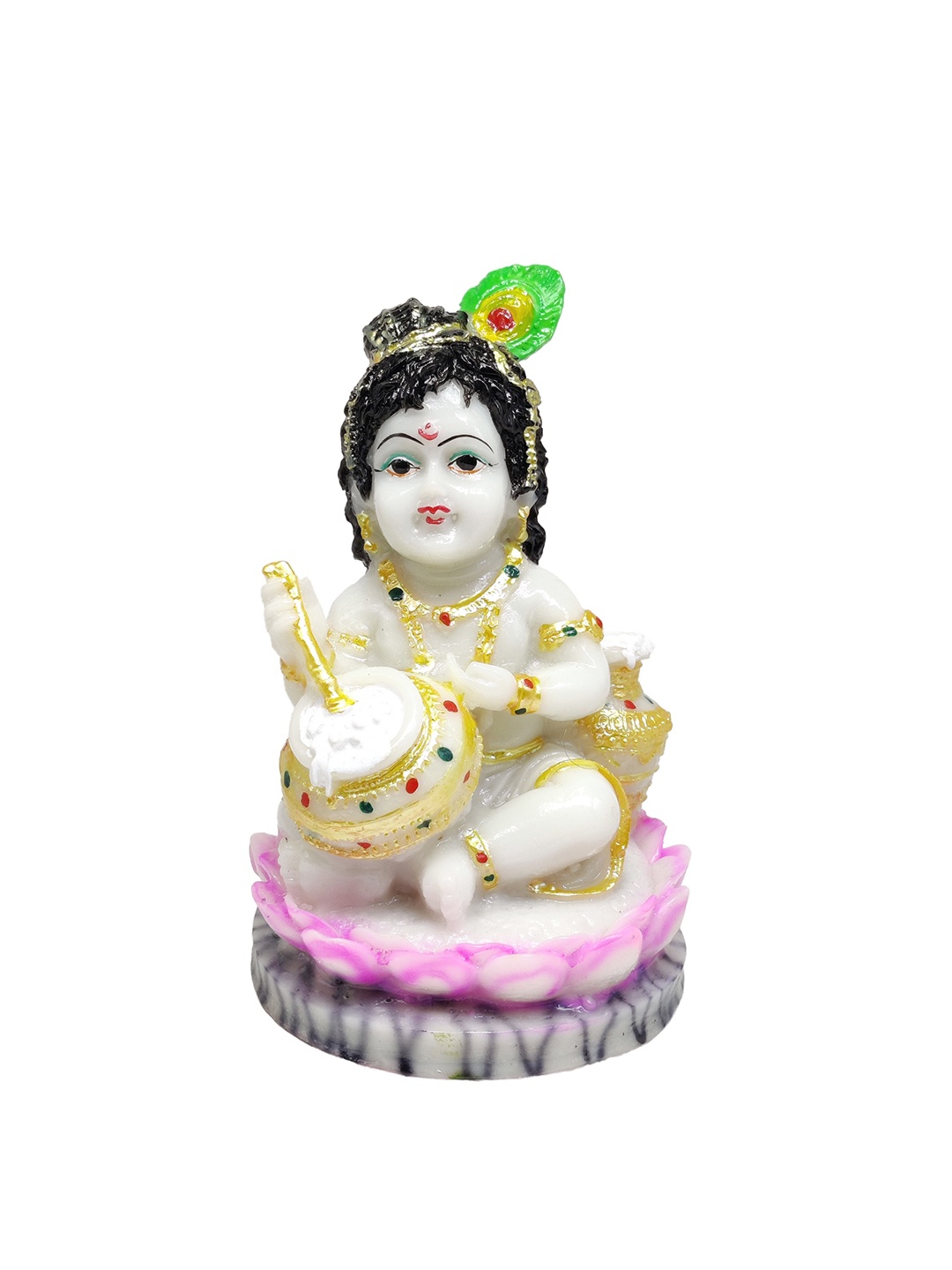 

GLOOKS Pink & White Textured Baal Krishna Marble Dust Idol Showpiece