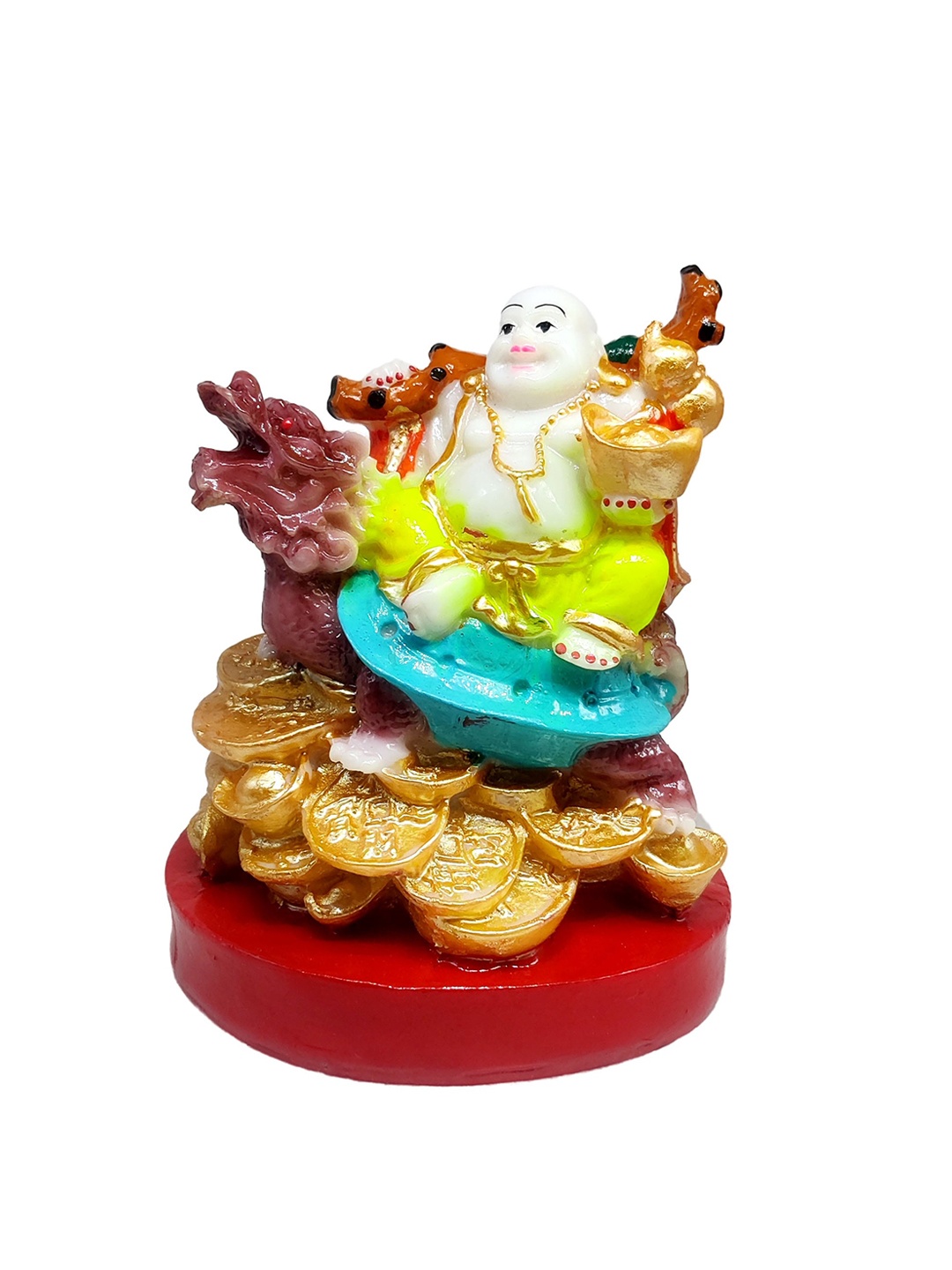 

GLOOKS White & Yellow Laughing Buddha Dragon Turtle Buddha Showpiece