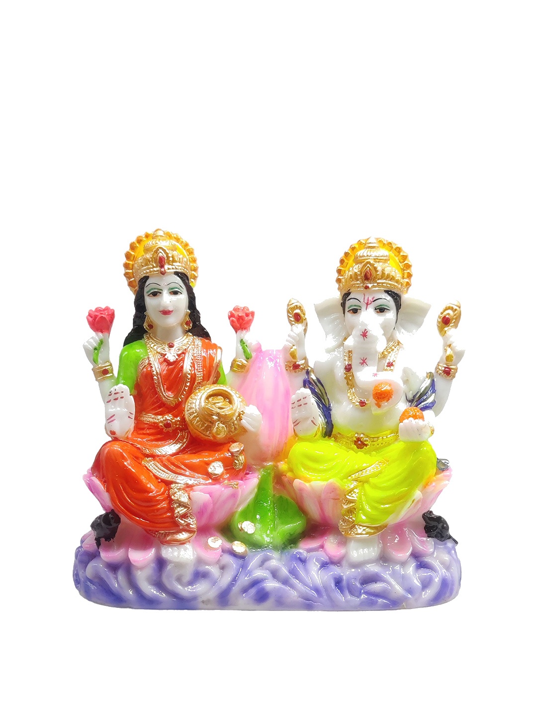 

GLOOKS Orange & White Textured Laxmi Ganesha Polyresin Idol Showpiece