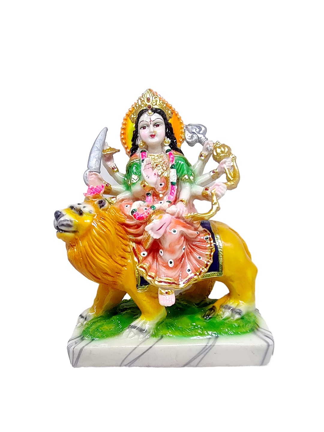 

GLOOKS Yellow & Pink Mata Rani Babar Sher Showpiece