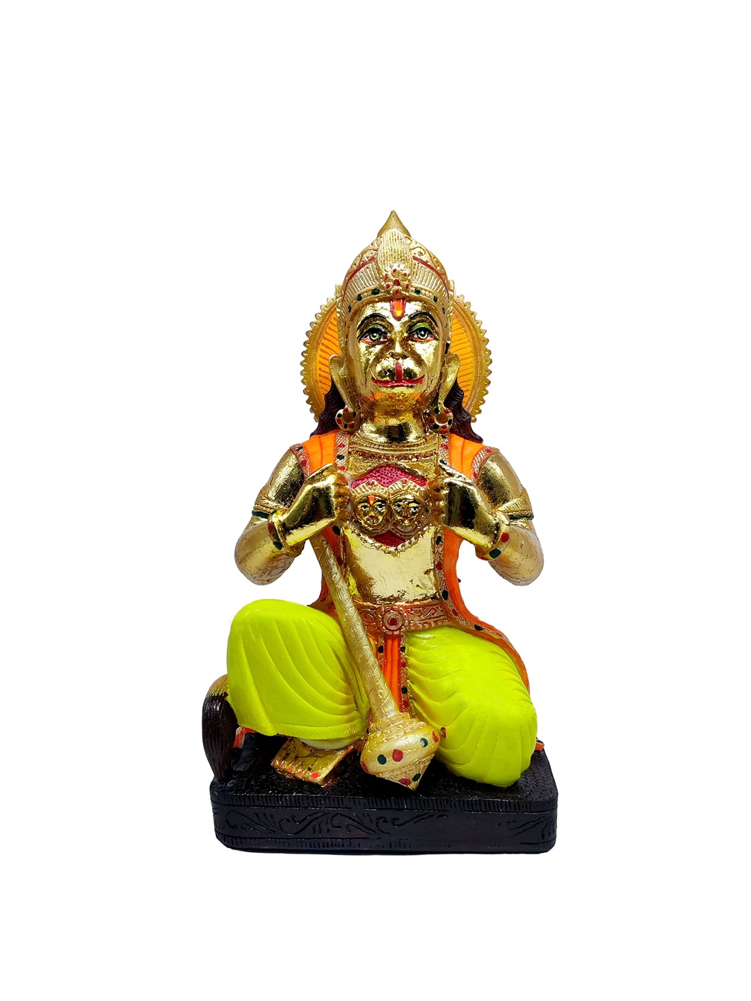 

GLOOKS Green & Gold Toned Bajrangbali Ram Sita on Chest Idol Showpiece