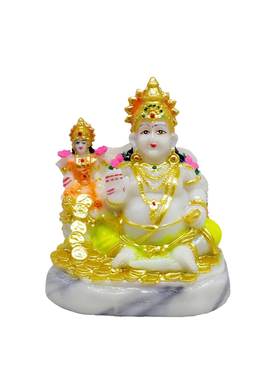 

GLOOKS Yellow & White Lord Kuber Lakshmi Idol Marble Dust Showpiece