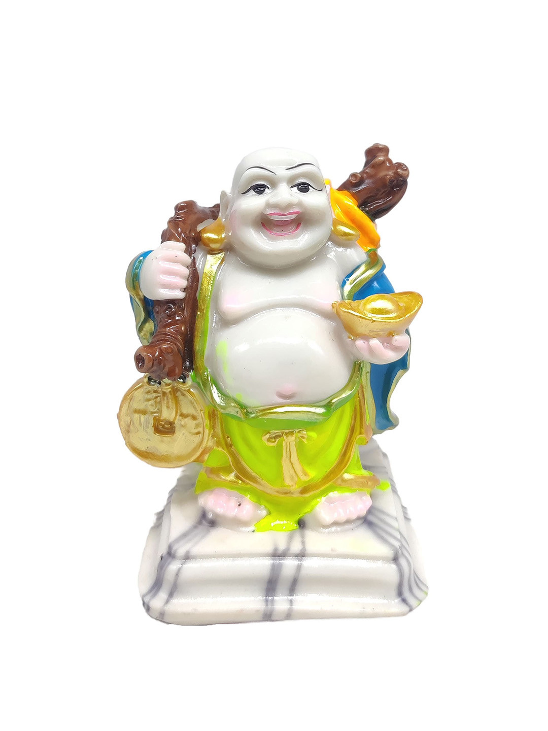 

GLOOKS White & Green Marble Laughing Buddha Idol Showpiece
