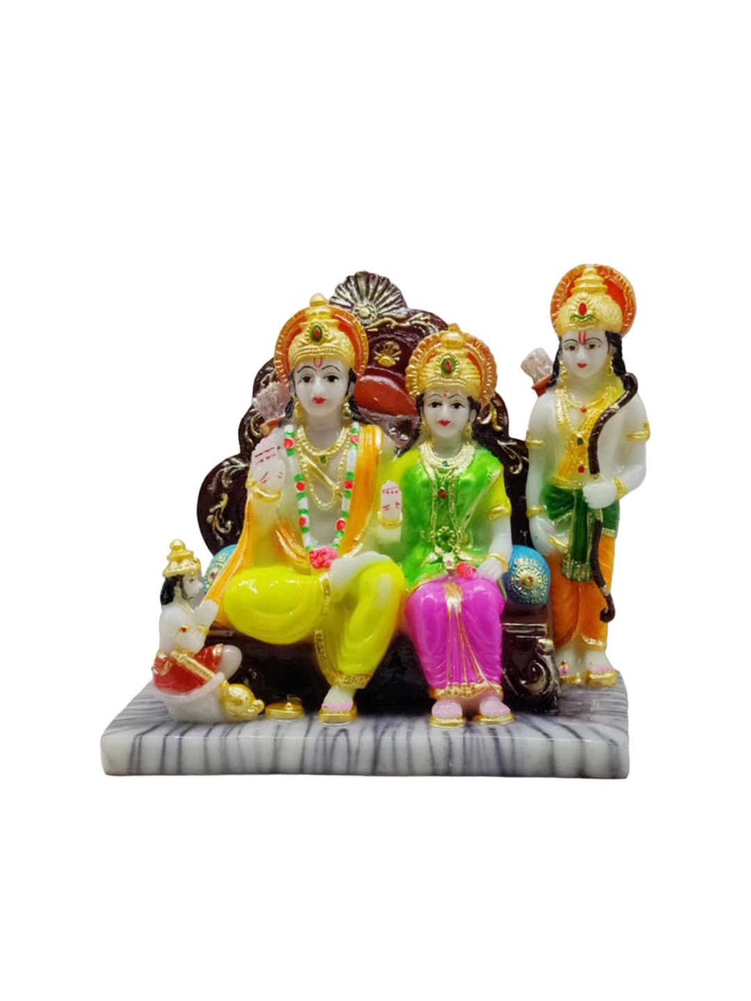 

GLOOKS Yellow & Pink Lord Ram Darbar Idol Marble Dust Idol Showpiece
