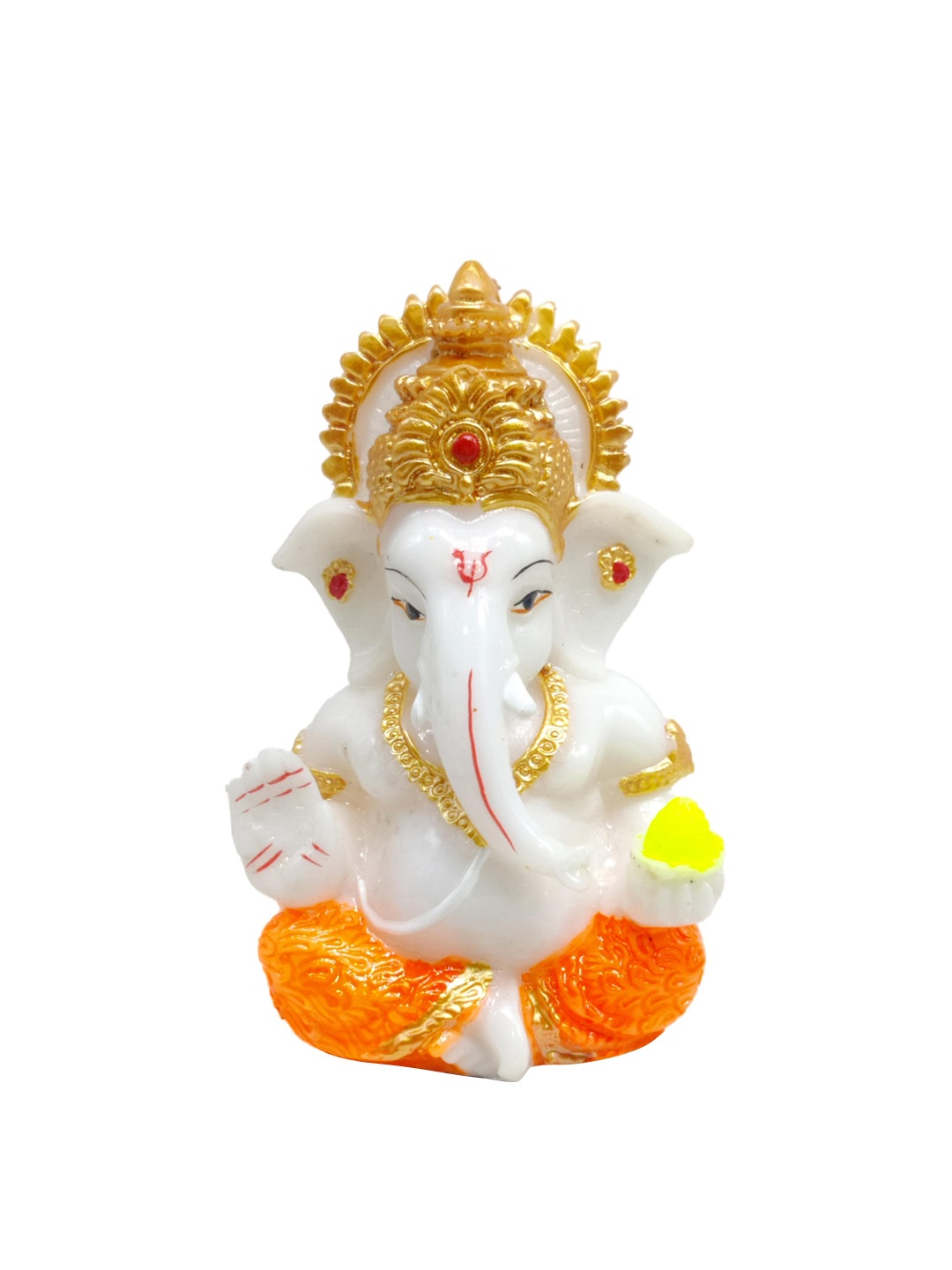 

GLOOKS Orange & White Ganesha Marble Dust Idol Showpiece