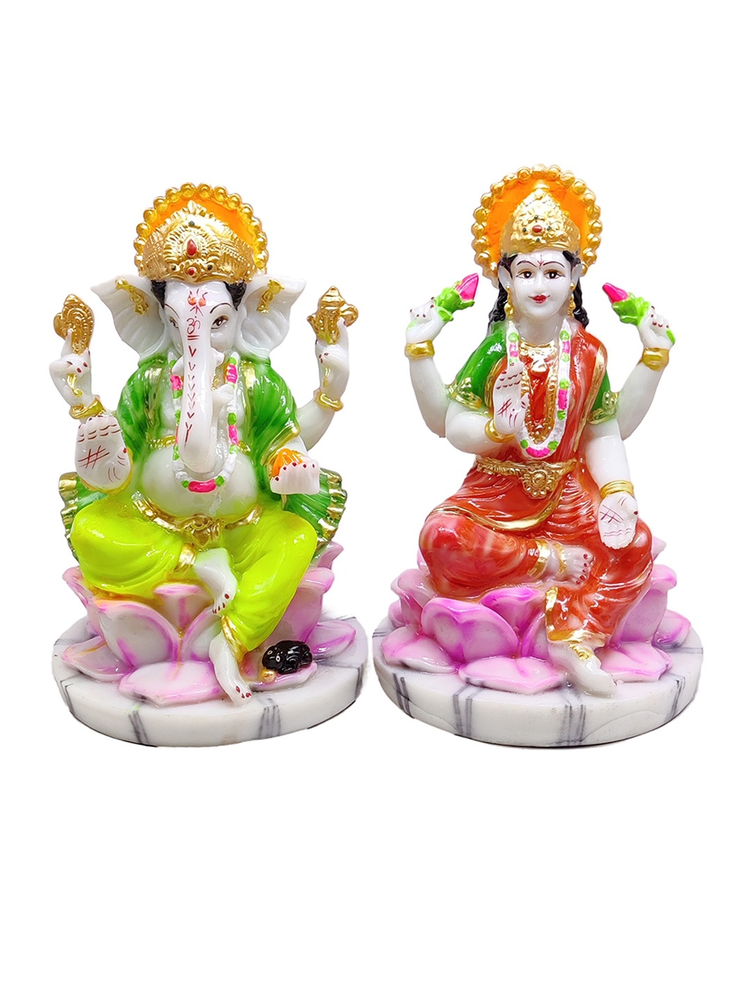 

GLOOKS White & Red 2 Pieces Lord Lakshmi Ganesha Marble Dust Idol Showpieces