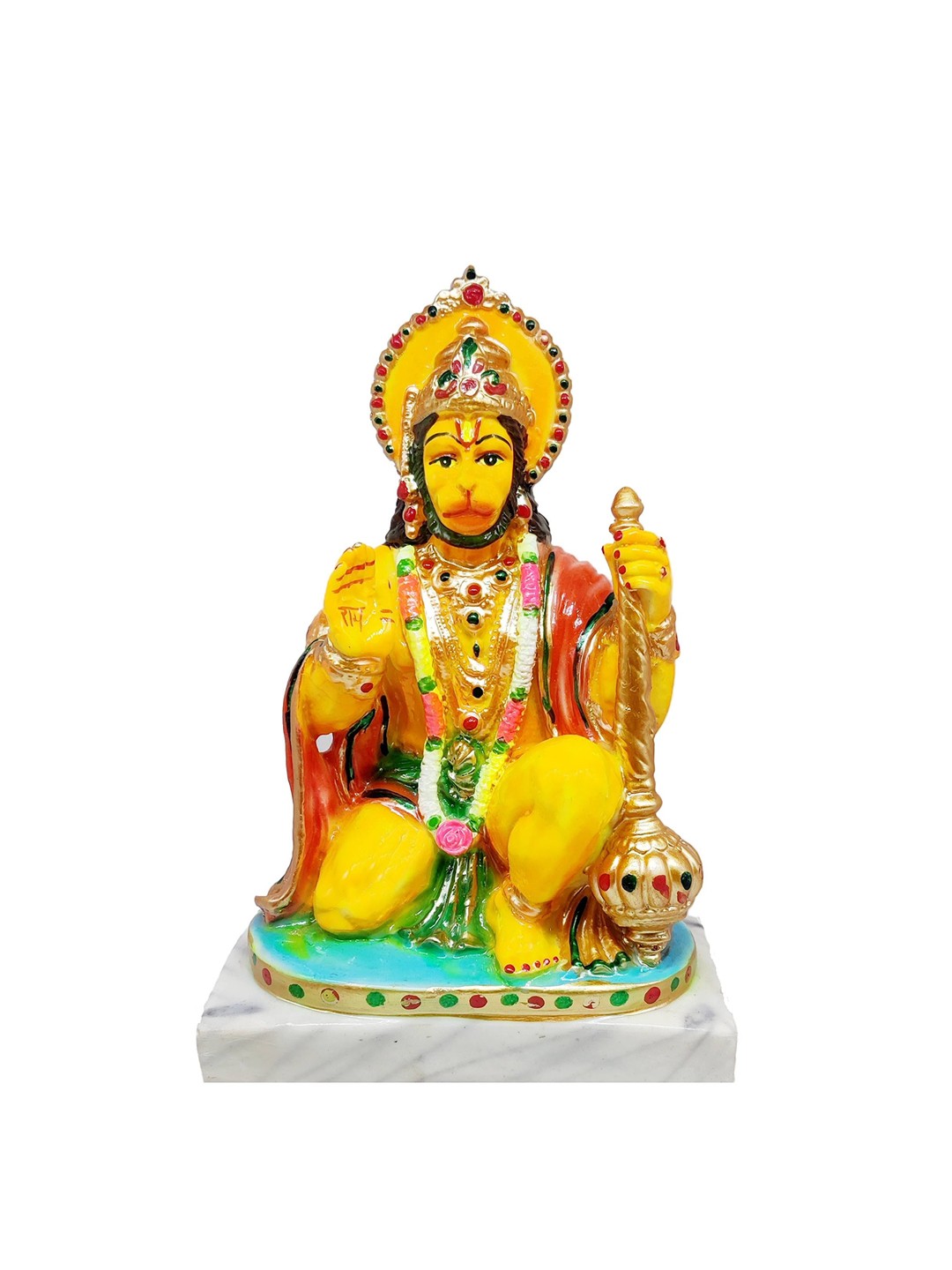 

GLOOKS Yellow & Orange-Coloured Hanuman Marble Dust Showpiece