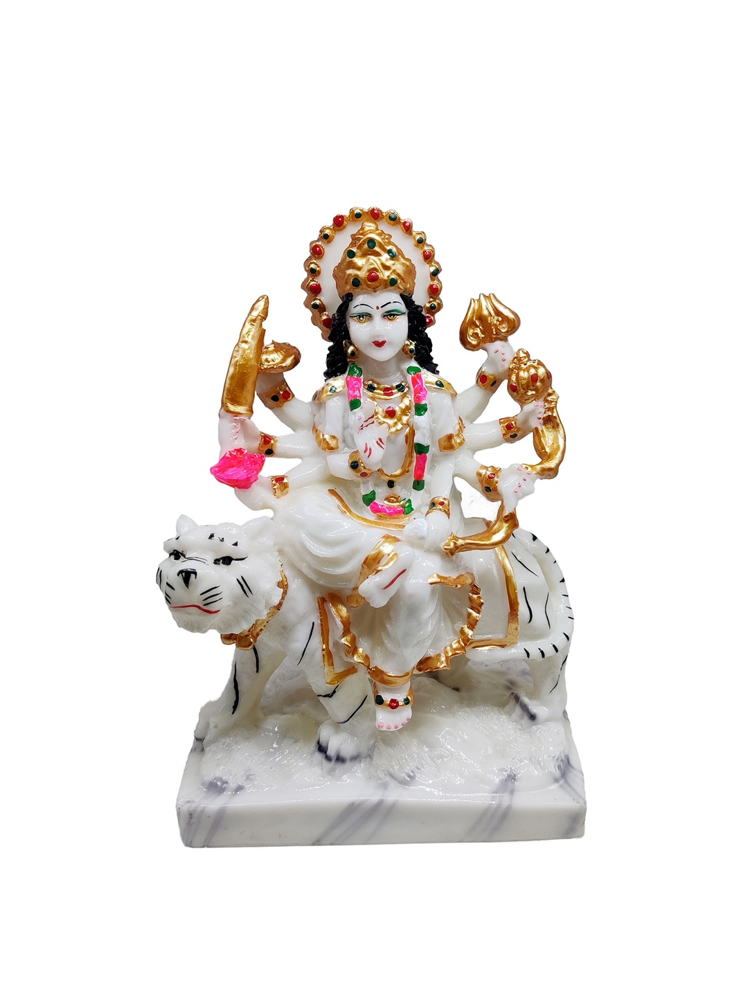 

GLOOKS White & Gold Toned Maa Durga Marble Dust Statue