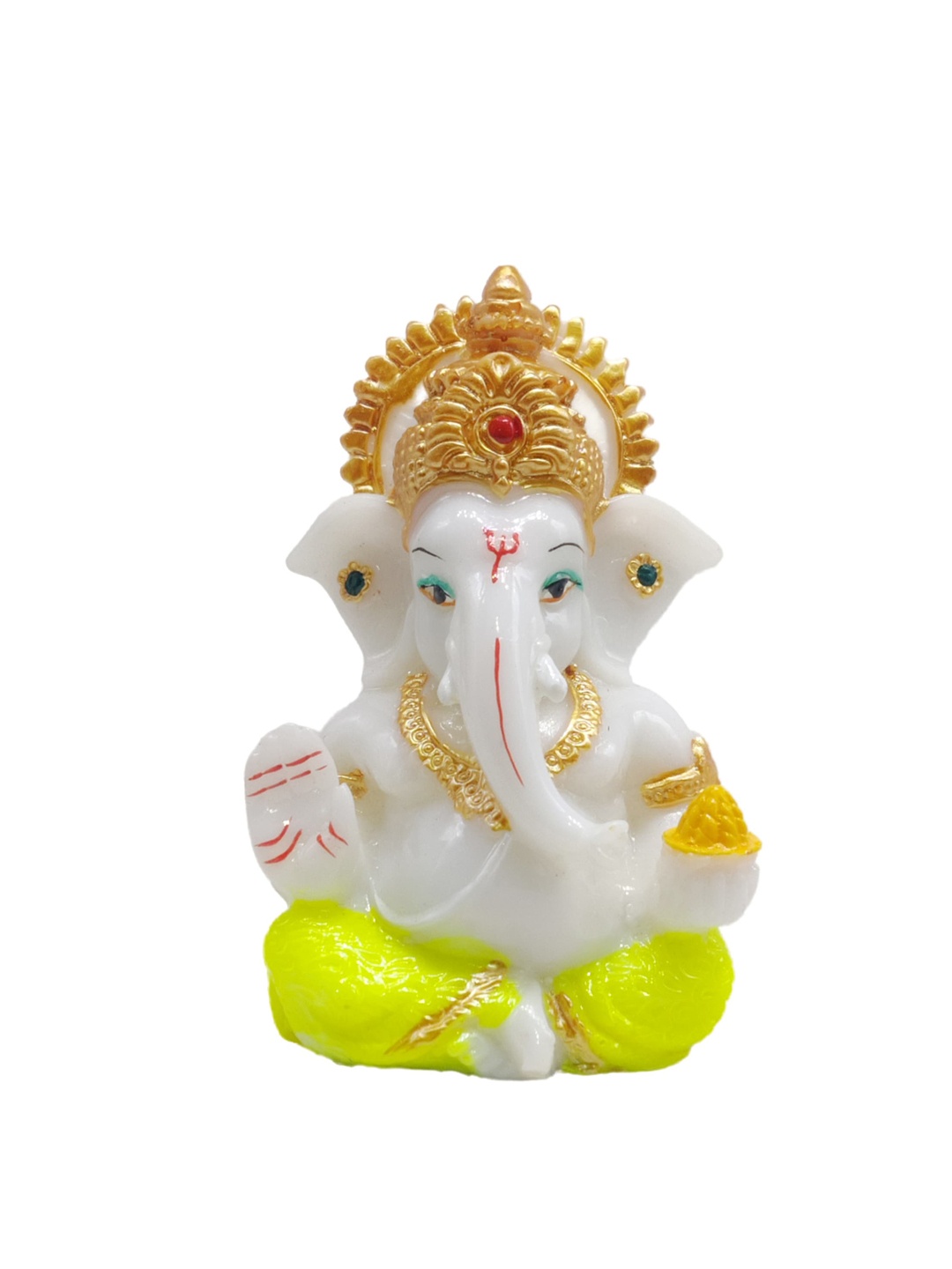 

GLOOKS Yellow & White Lord Ganesha Idol Marble Dust Showpiece
