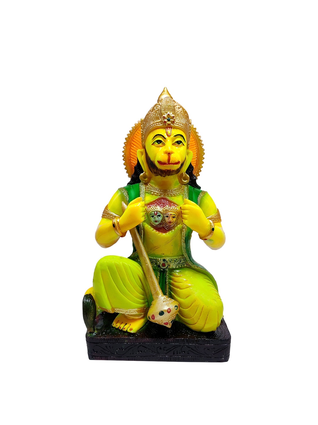 

GLOOKS Green & Orange Hanuman Marble Dust Statue Showpiece