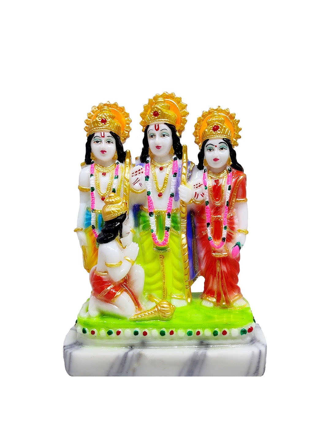 

GLOOKS White & Green Textured Ram Sita Laxman Hanuman Polyresin Idol Showpiece