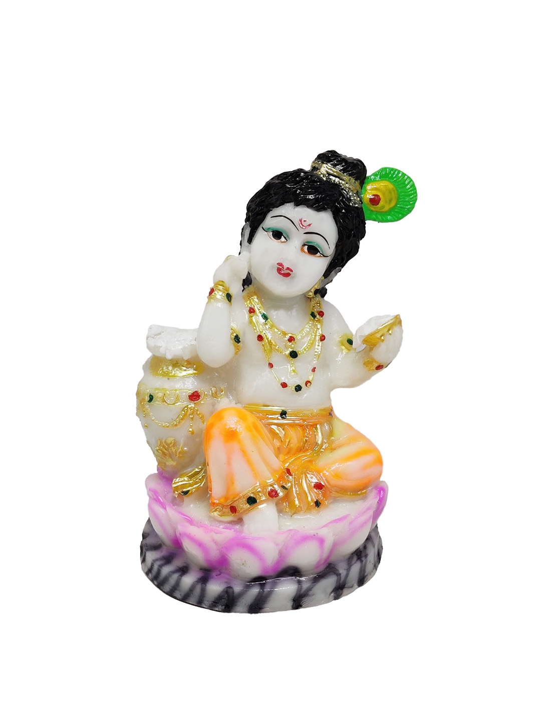 

GLOOKS White & Orange Lord Krishna Idol Showpiece