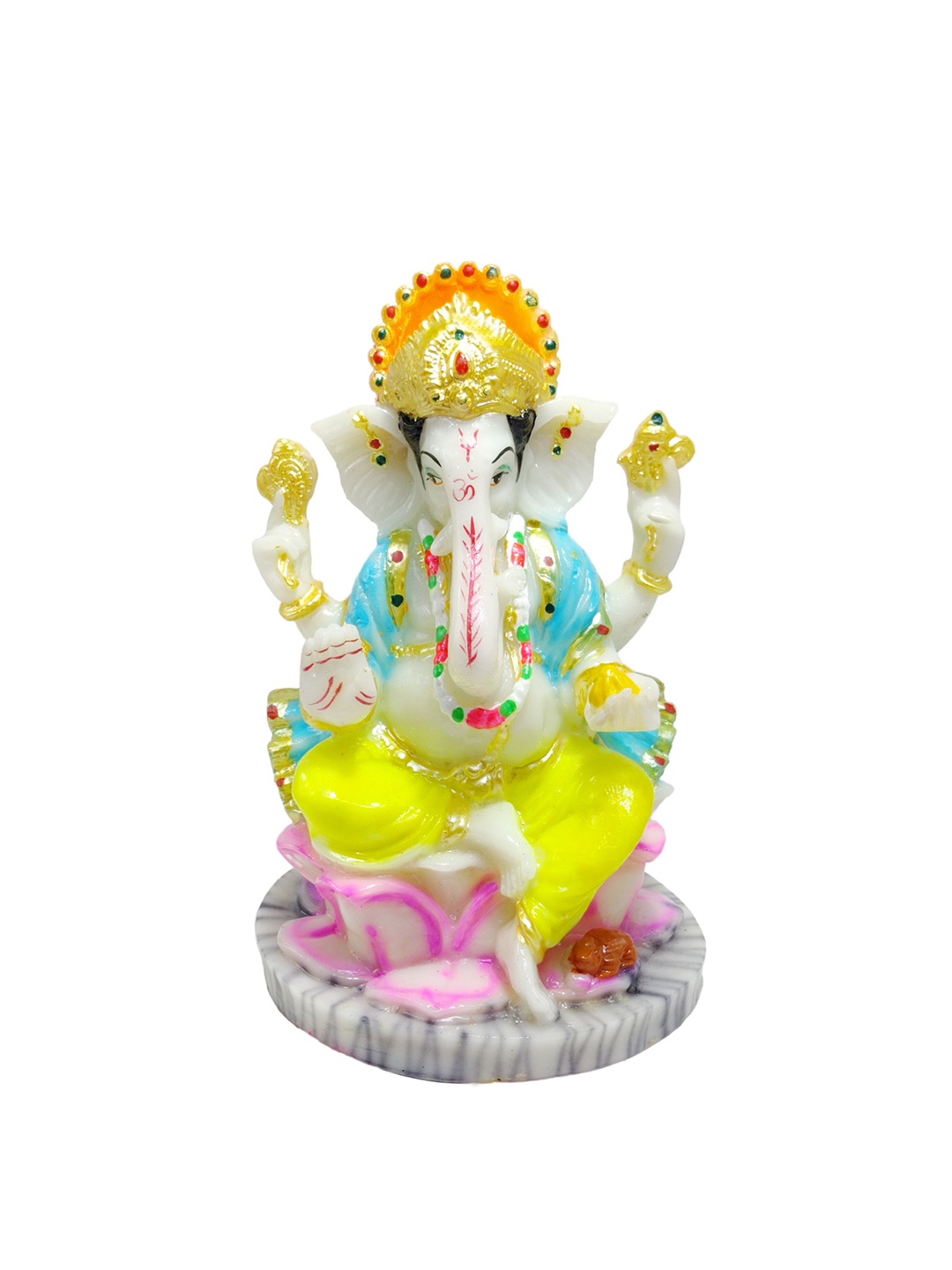 

GLOOKS Pink & Yellow Lord Ganesha Idol Marble Dust Idol Showpiece