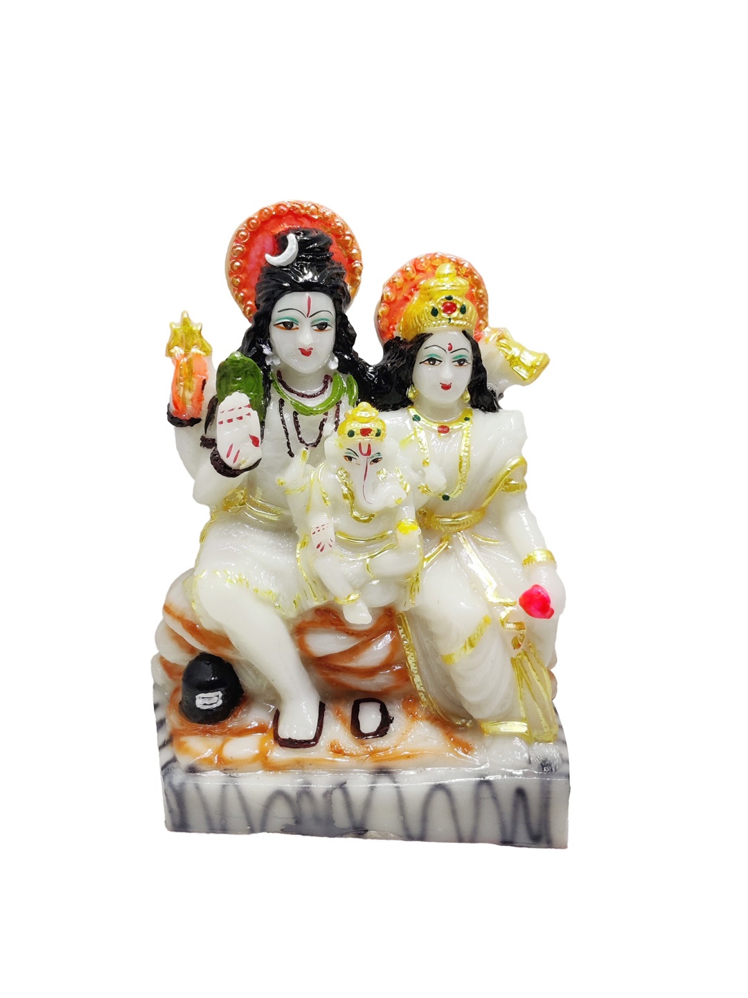 

GLOOKS White & Yellow Shiva Family Marble Dust Idol Showpiece