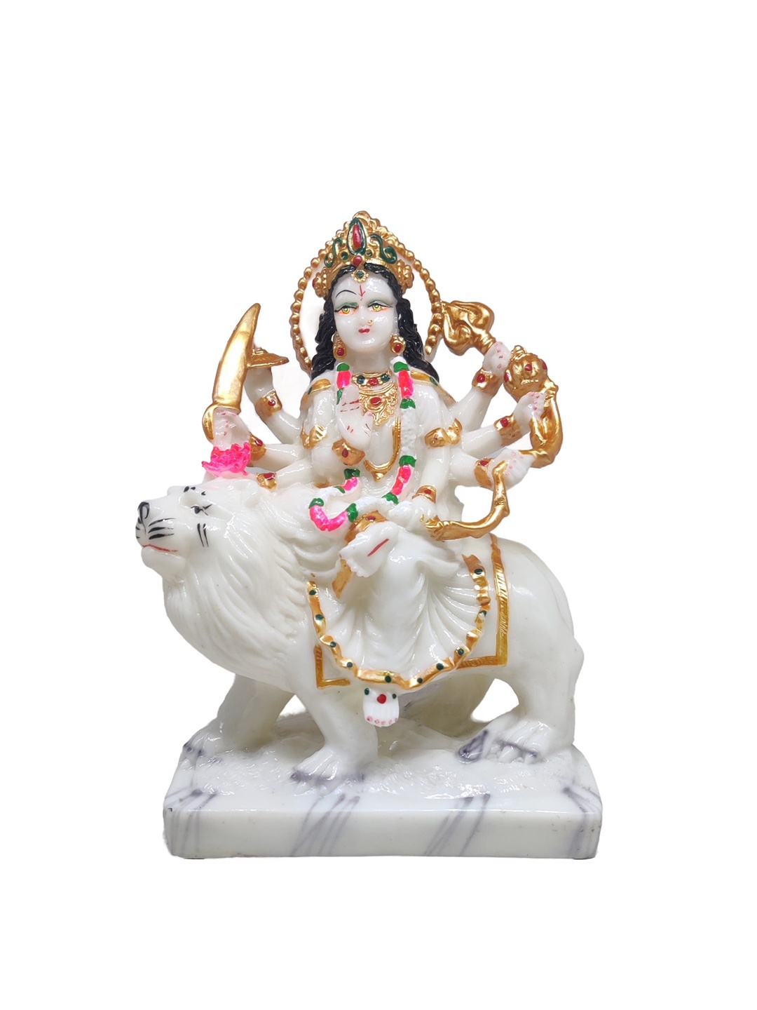 

GLOOKS White & Metallic Toned Durga Marble Dust Statue Idol Showpiece