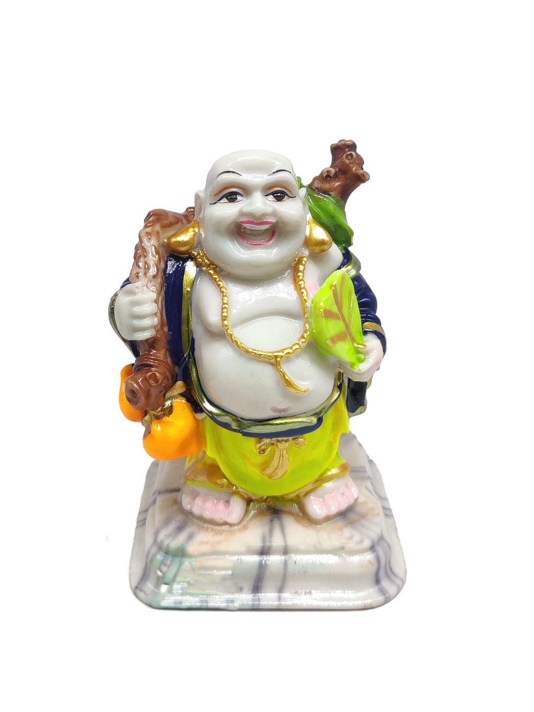 

GLOOKS White & Green Marble Laughing Buddha Idol Showpiece