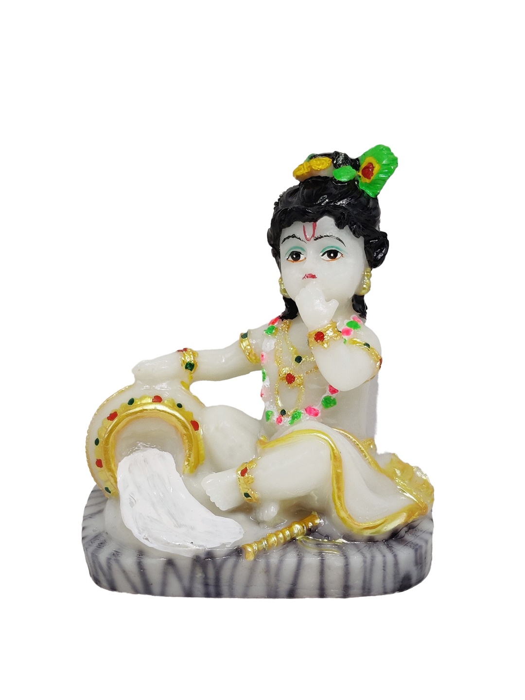 

GLOOKS White & Gold Toned Baal Krishna Marble Showpiece