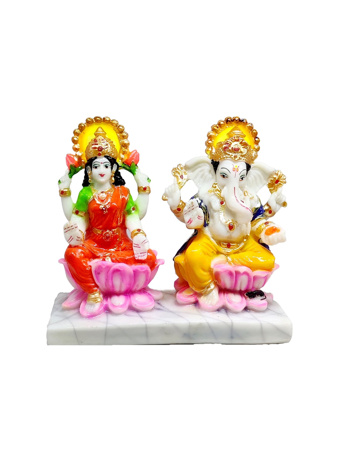 

GLOOKS White & Pink Lakshmi Ganesha Joint Marble Dust Idol Showpiece