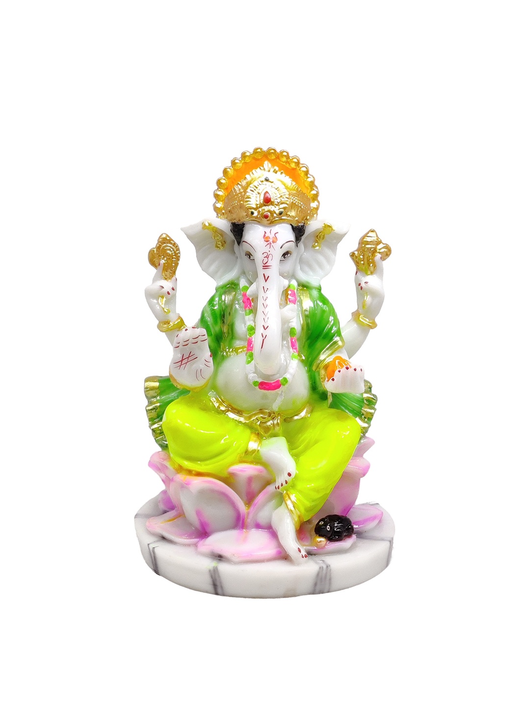

GLOOKS Green & Yellow Textured Ganesha Marble Idol Showpiece