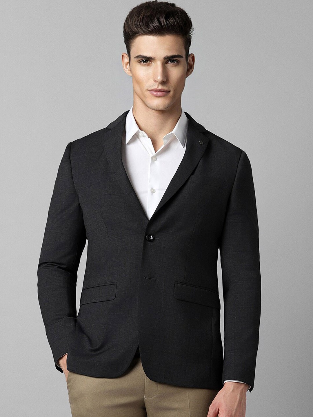 

Louis Philippe Checked Slim Fit Single Breasted Formal Blazer, Black