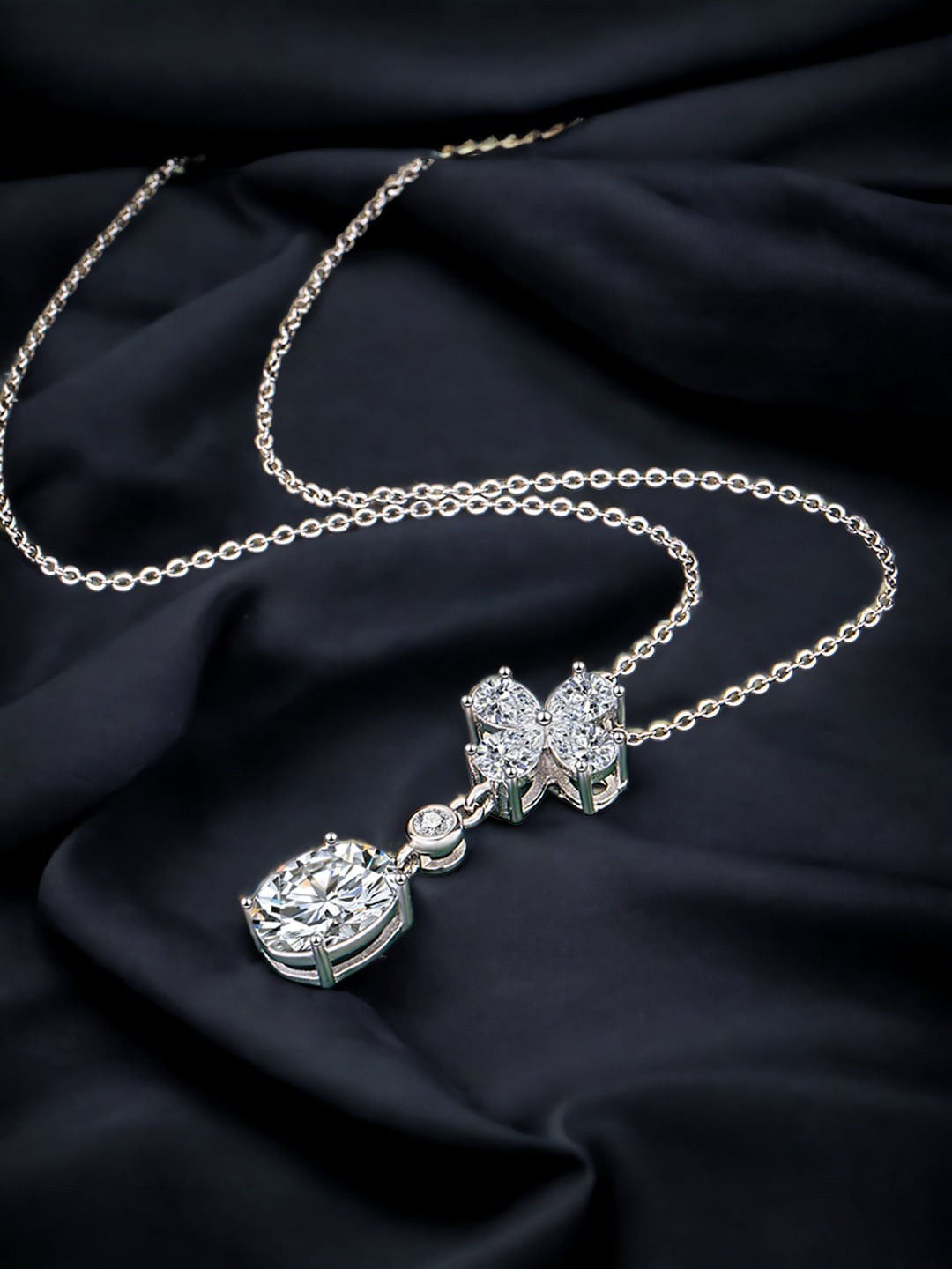 

Designs & You Silver-Plated CZ-Studded Teardrop Shape Pendant