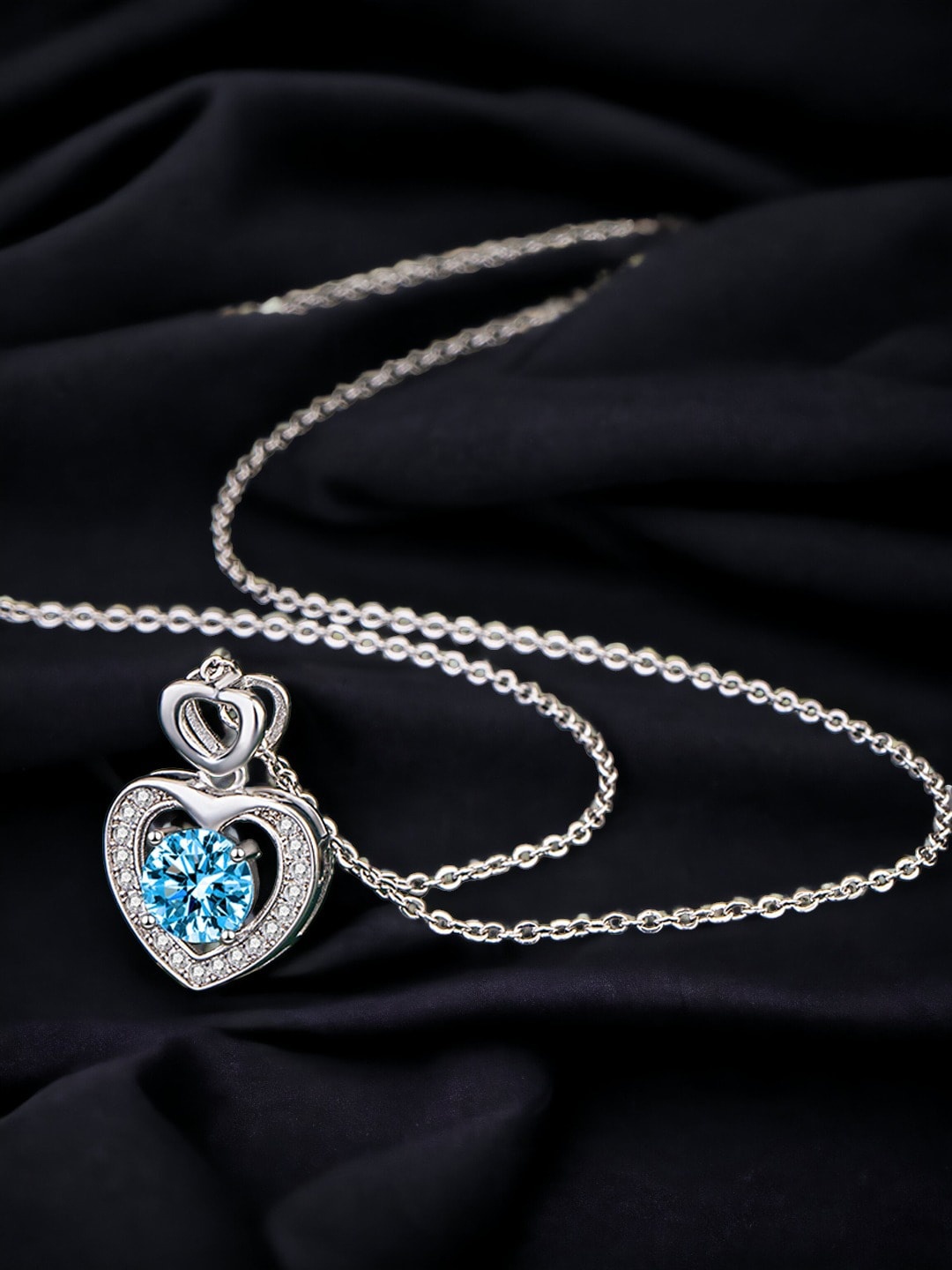 

Designs & You Silver-Plated CZ Studded Pendant With Chain, Blue