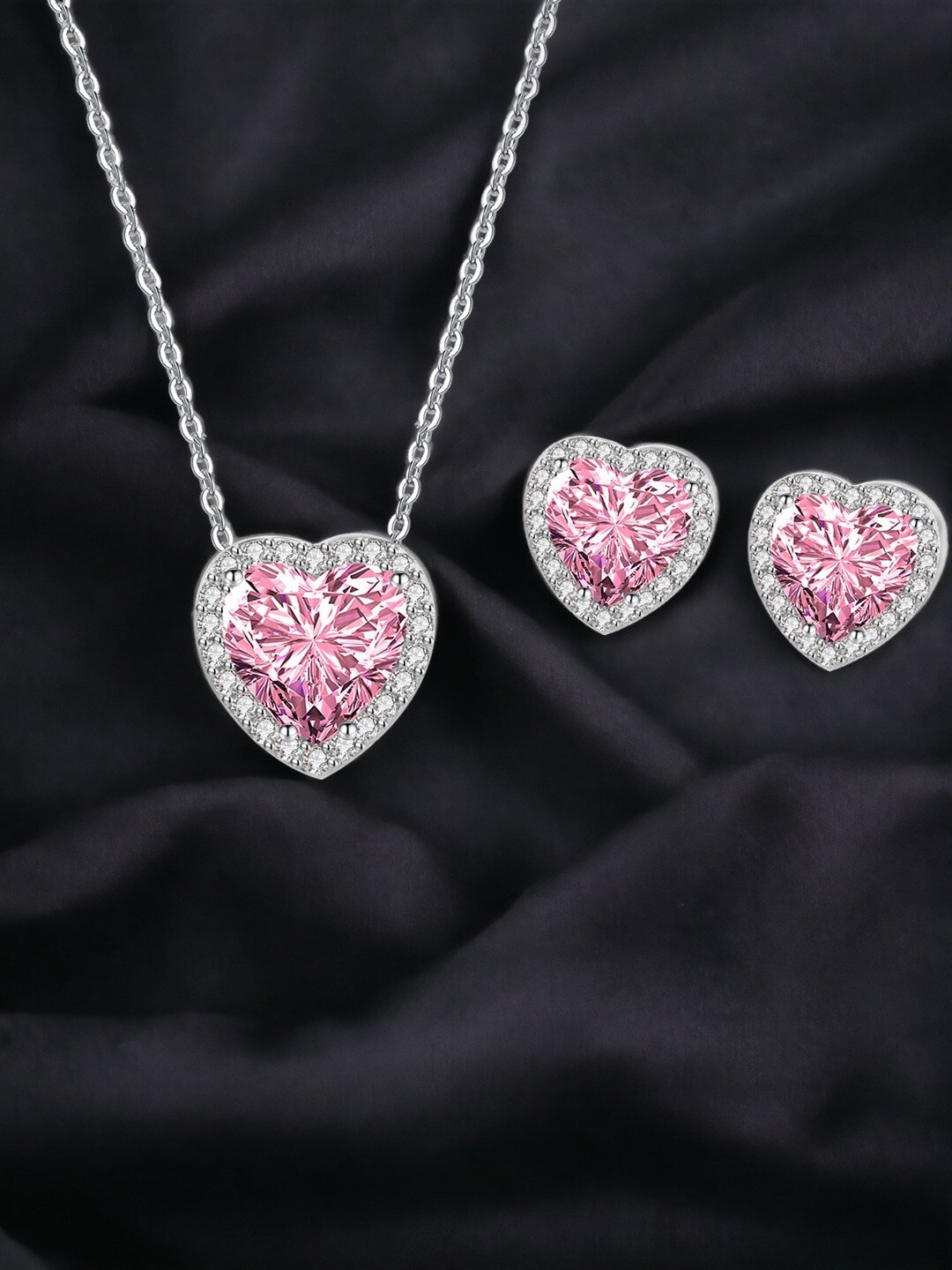 

Designs & You Silver-Plated CZ-Studded Jewellery Set, Pink