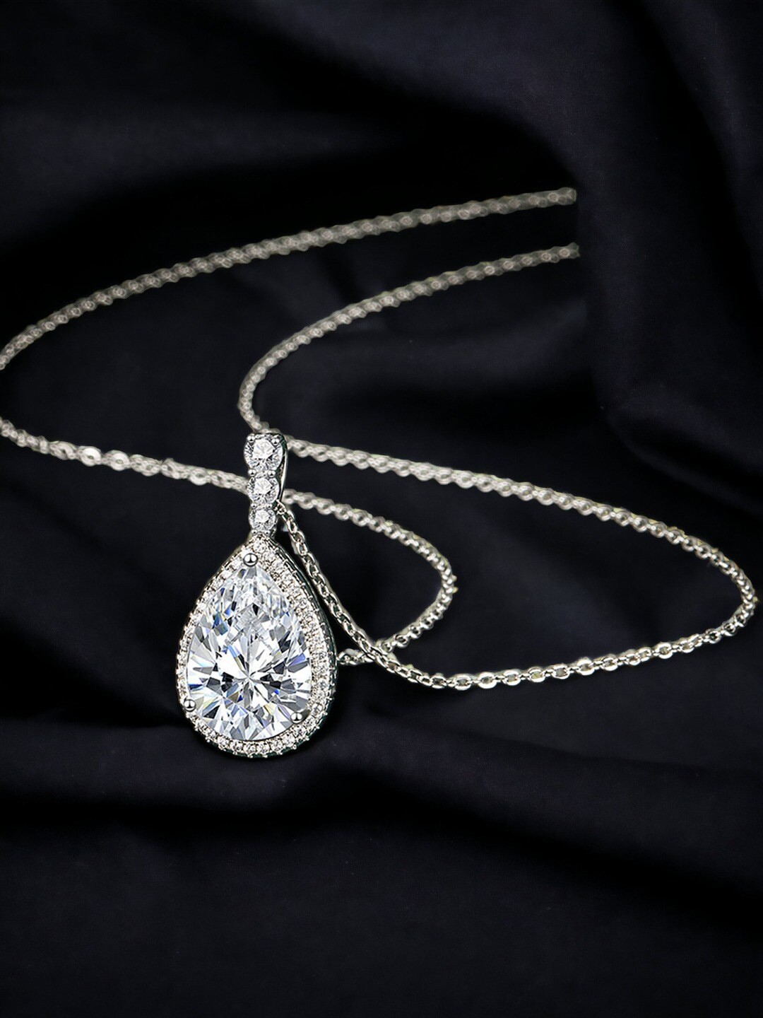 

Designs & You Silver-Plated CZ-Studded Pendant With Chain