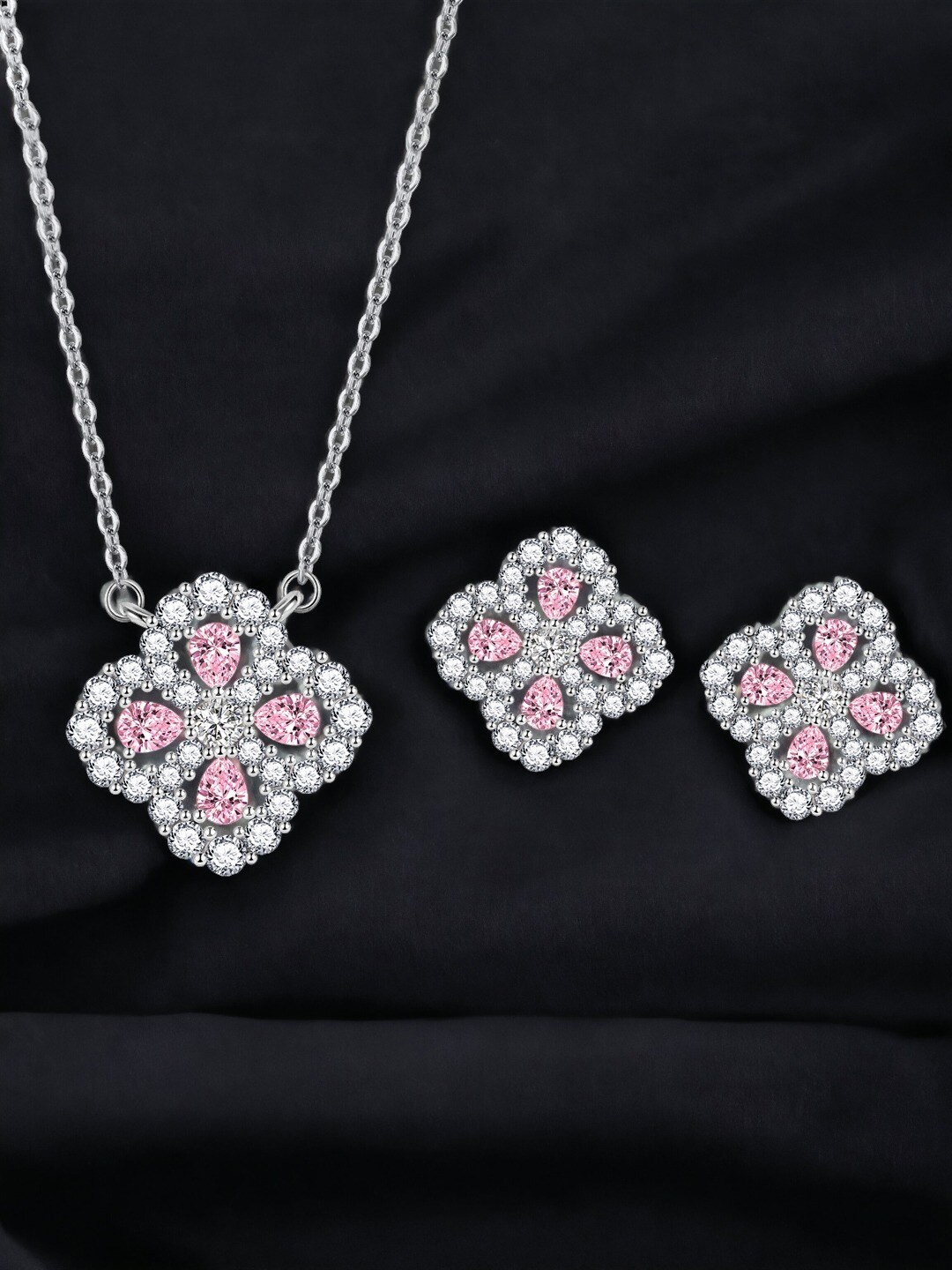 

Designs & You Silver-Plated Cubic Zirconia Studded Necklace With Earings
