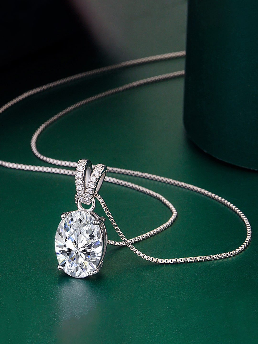 

Designs & You Silver-Plated CZ-Studded Pendant With Chain