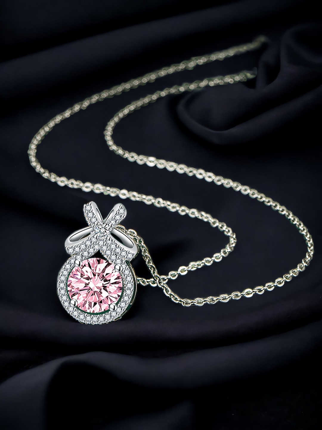

Designs & You Silver-Plated CZ Studded Pendant With Chain